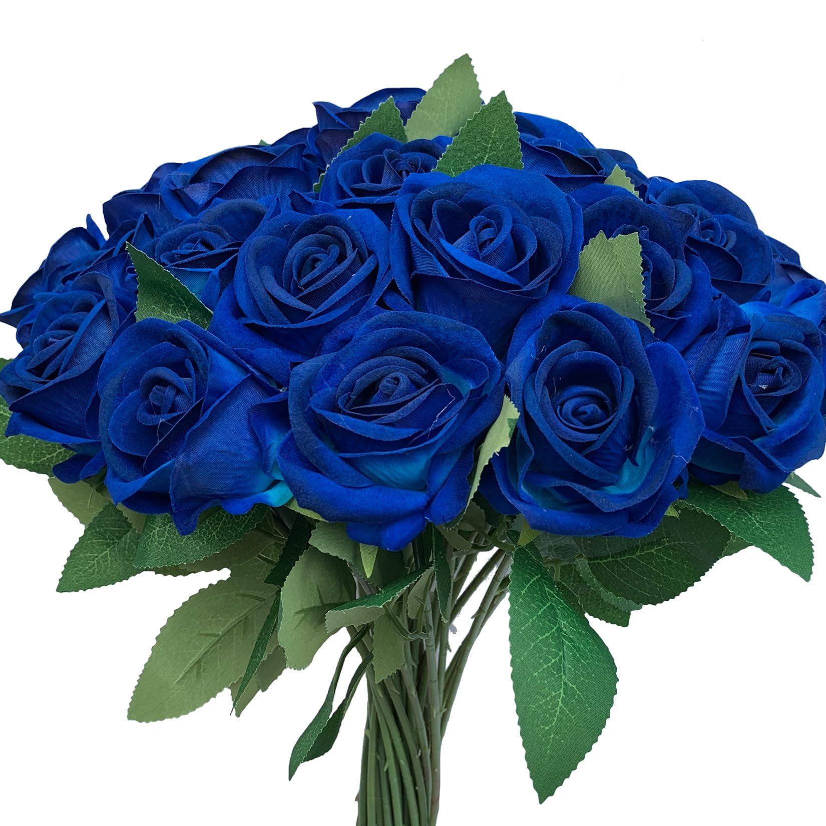 Roses artificielles en soie bleu roi HinyoCo | Lot de 24 pour mariage