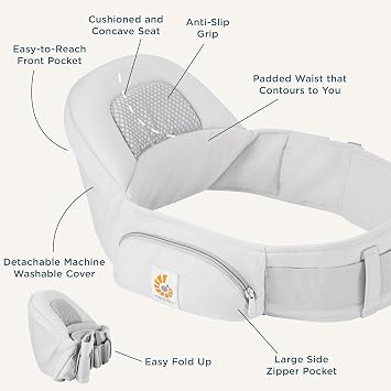 Ergobaby Lift Hip Seat Baby Carrier for Babies and Toddlers 6-48 Months (17-45 lbs) - Ergonomic Baby Carrier with Storage Pockets, Hip-Healthy Positioning - Onyx Black