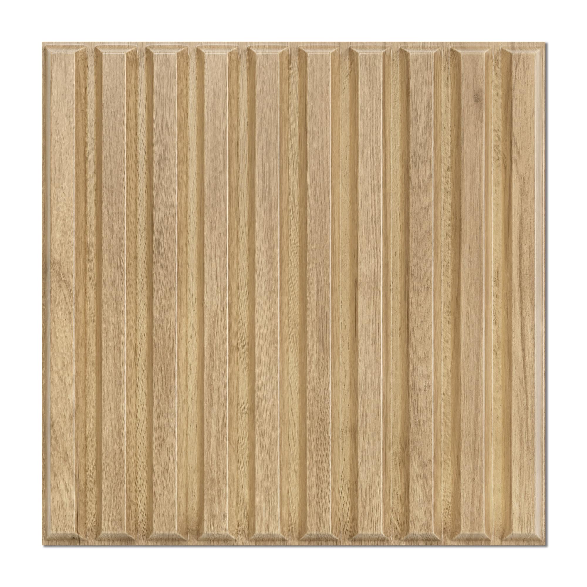 KASARO 3D Wood Slat Wall Panels for Interior Wall Decor, PVC Fluted Textured Paneling Glue up Covering Decorative tiles 12 Pack 19.7x19.7 inch for Living room Bedroom, Walnut