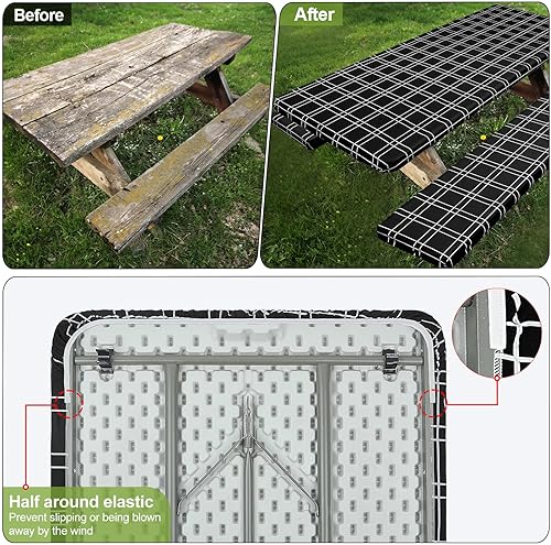 Miniatura 88 de Play Tailor - Mantel para mesa de pícnic con cubiertas para bancas, impermeable y a prueba de viento con bolsa de cordón, ajustable a mesas y bancas