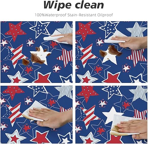 Miniatura 5 de Mantel redondo con estrellas patrióticas americanas, ajustable, elástico, impermeable, lavable, para decoración de mesa, para interiores y