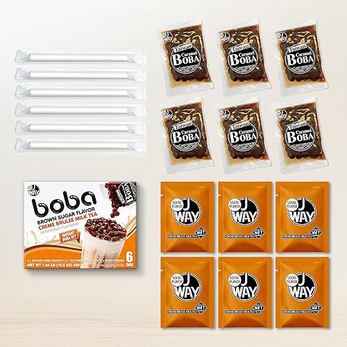 Miniatura 22 de J WAY Instant Boba - Juego de té verde con piña y maracuyá con auténtica tapioca Boba y fruta, colorido, listo en menos de un minuto, popotes