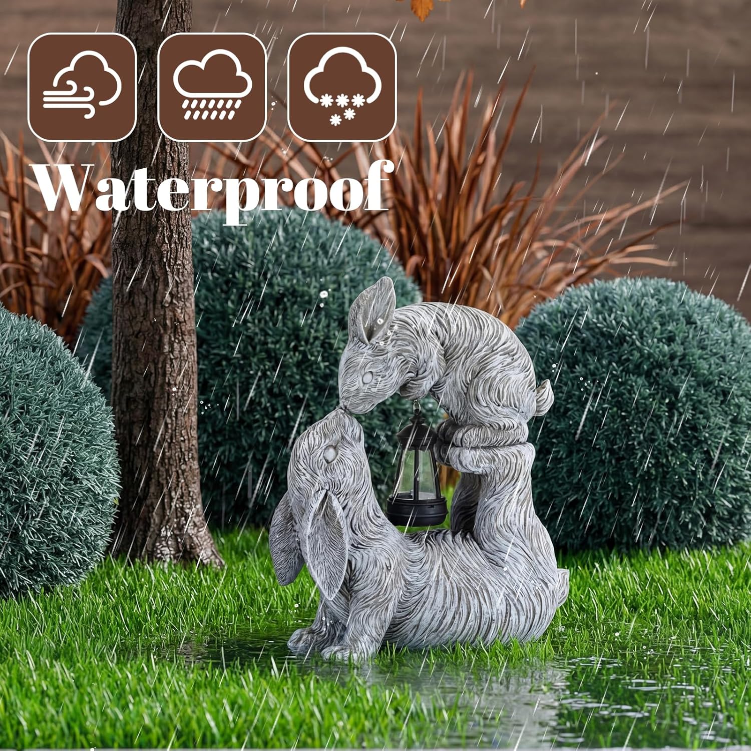 Pinkunn Easter Large Garden Statues Kissing Bunny Sculpture with Solar Lights 14.6" x 11.8" Easter Bunny Decoration Rabbit Lantern Figurine Outdoor Garden Yard Balcony Ornament Gift for Women Day