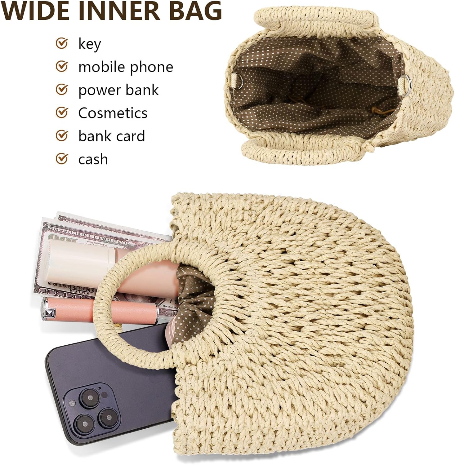 FENBEN Straw Hobo Bags for Women Small Crossbody Bag Beach Purse Weave Shoulder Handbag Rattan - Image 3