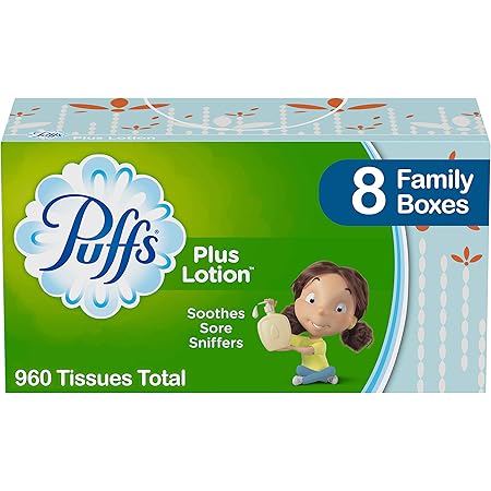 Puffs Plus Lotion Facial Tissues, 8 Family Boxes, 120 Tissues per Box (960 Tissues Total)
