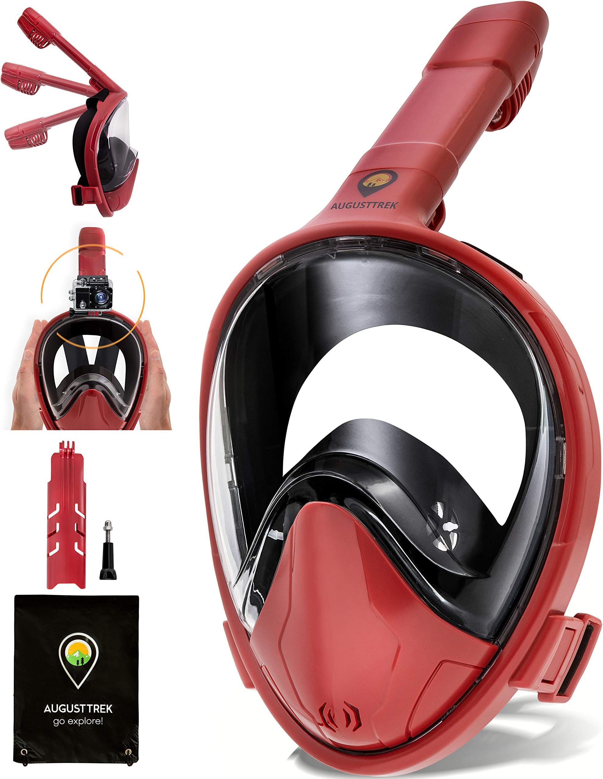 ONE80 GoPro Compatible Snorkel Mask - Full Face Design, Upgraded Scuba Mask w/Foldable Tube and Wide 180° Lens, Largest in Market. Breathe Comfortably w/Enhanced Easy Breathing Technology.