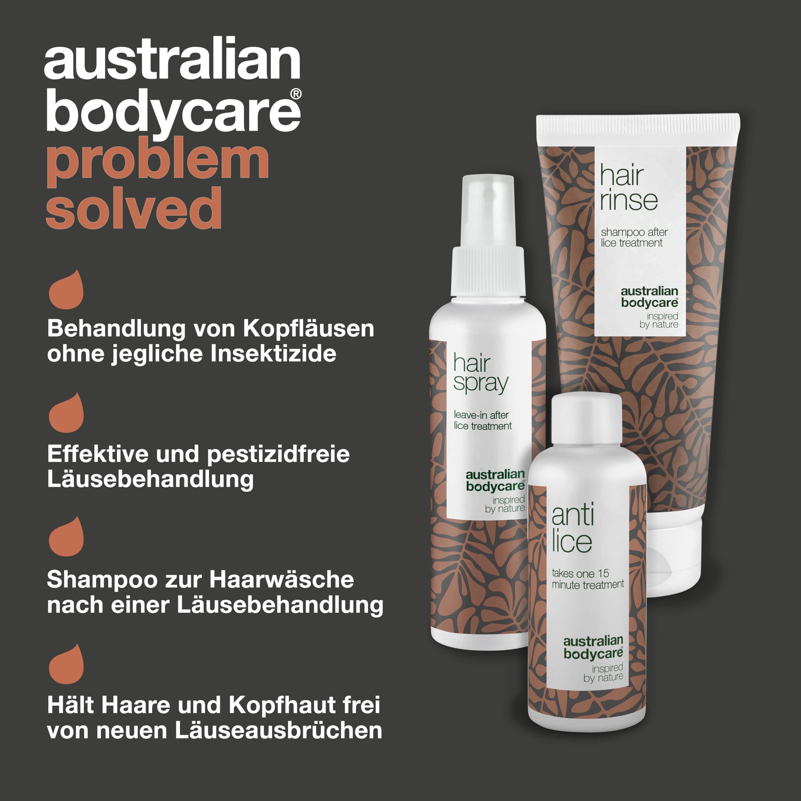 Kopfläuse-Set mit Teebaumöl - Ultimative Lösung gegen Läuse- und Nissenbefall mit Haarspülung, Haarspray und Anti-Läusebehandlung - Geeignet für alle Haartypen