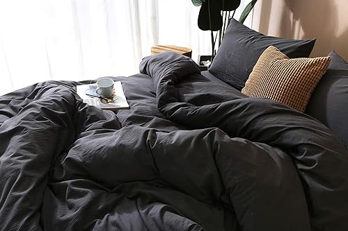 Miniatura 5 de F.Y.Dreams - Funda de edredón de 100 % algodón lavado para manta con peso, 48 x 72 pulgadas, con 8 lazos y cierre en el lado largo, color gris y