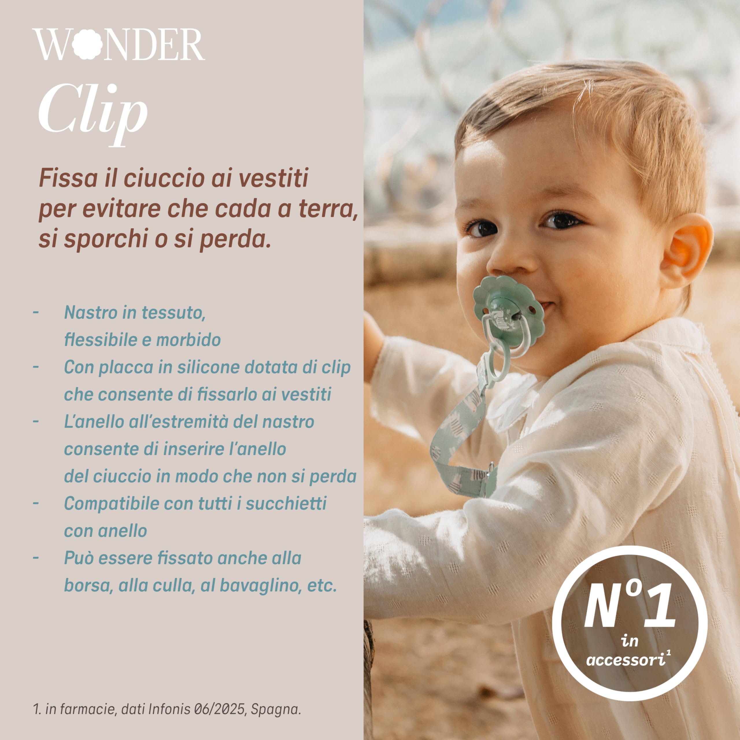 Suavinex, Portaciuccio in tessuto per neonati, Nastro con disegno double-face, Catenella per ciuccio, Clip con fermaglio, per ciucci con anello. +0 mesi, adatto ai neonati, Wonder Tinta unita Blu