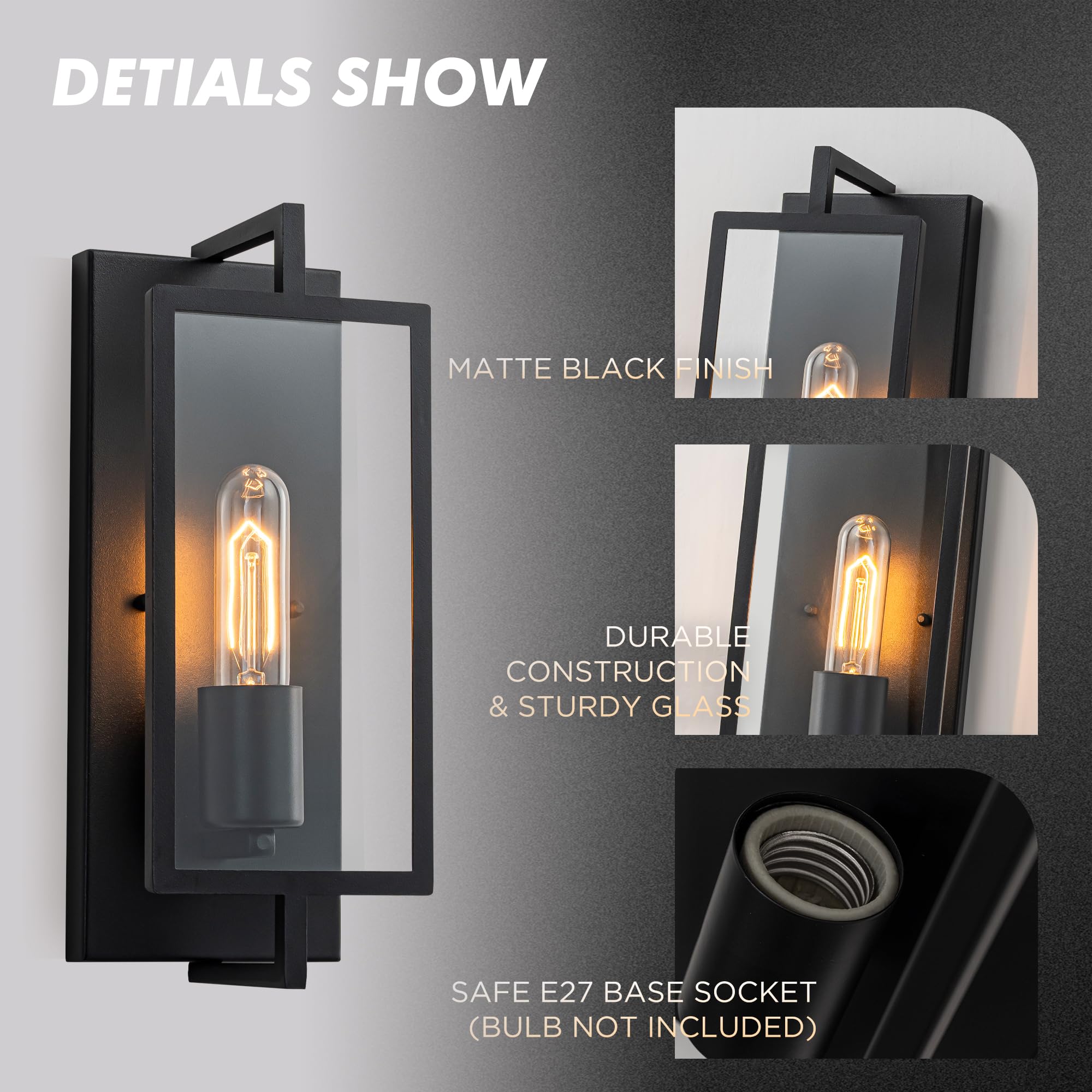 FTL 2 Stück Wandleuchten Industrial aus Glas & Metall, Schwarz Wandbeleuchtung, 1 Flammige Wandlampe für Innen, Vintage Wandlicht für Flur, Retro LED Wandbeleuchtung für Schlafzimmer, Wohnzimmer