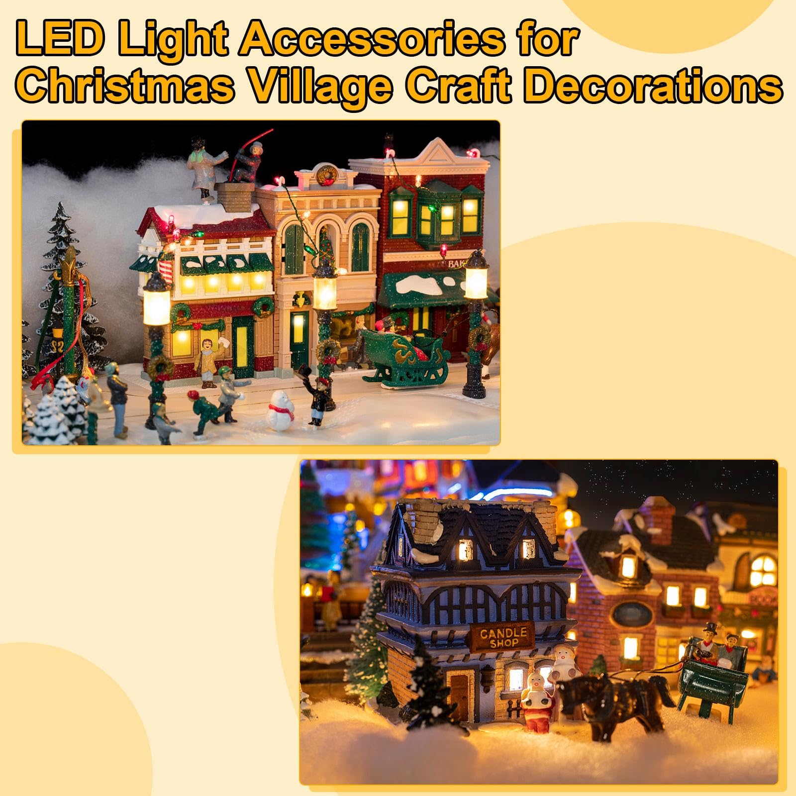Roowest 8 Stück Zubehörkabel mit 2 LED-Glühbirnen, 1,8 m, warmes Licht, Zubehör für Halloween, Weihnachten, Dorfhaus, Dekorationen, Innenbereich, Basteln, Salzlampe, Kürbis-Lichter, Dekorationen