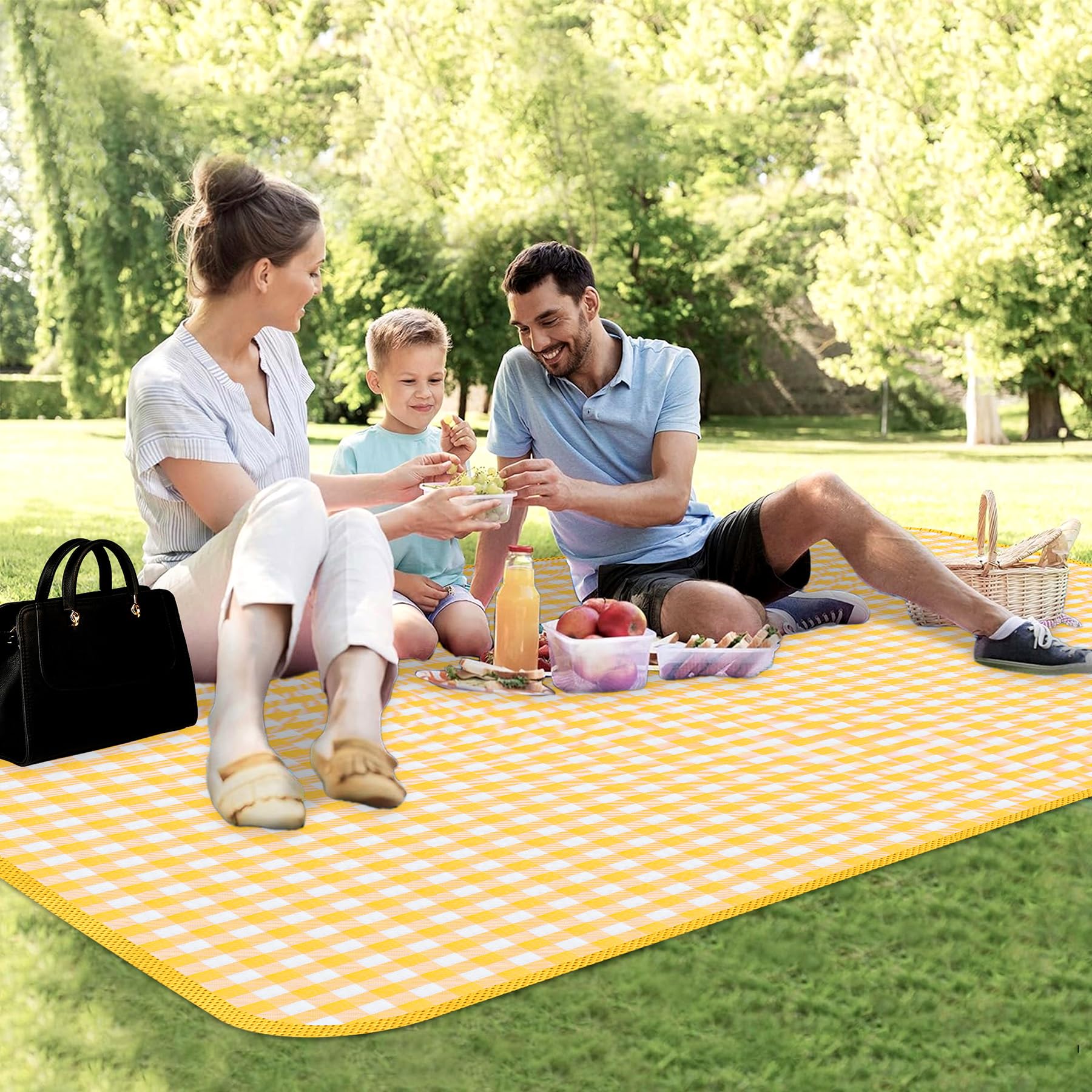 Kuber Industries Foldable 6.5x5 Feet King Size Picnic Mat Waterproof | Chatai/Beach Mat Perfect For Picnics, Park, Camping, Garden, Yoga | Sleeping Mat for Floor | Check - Yellow-image-13
