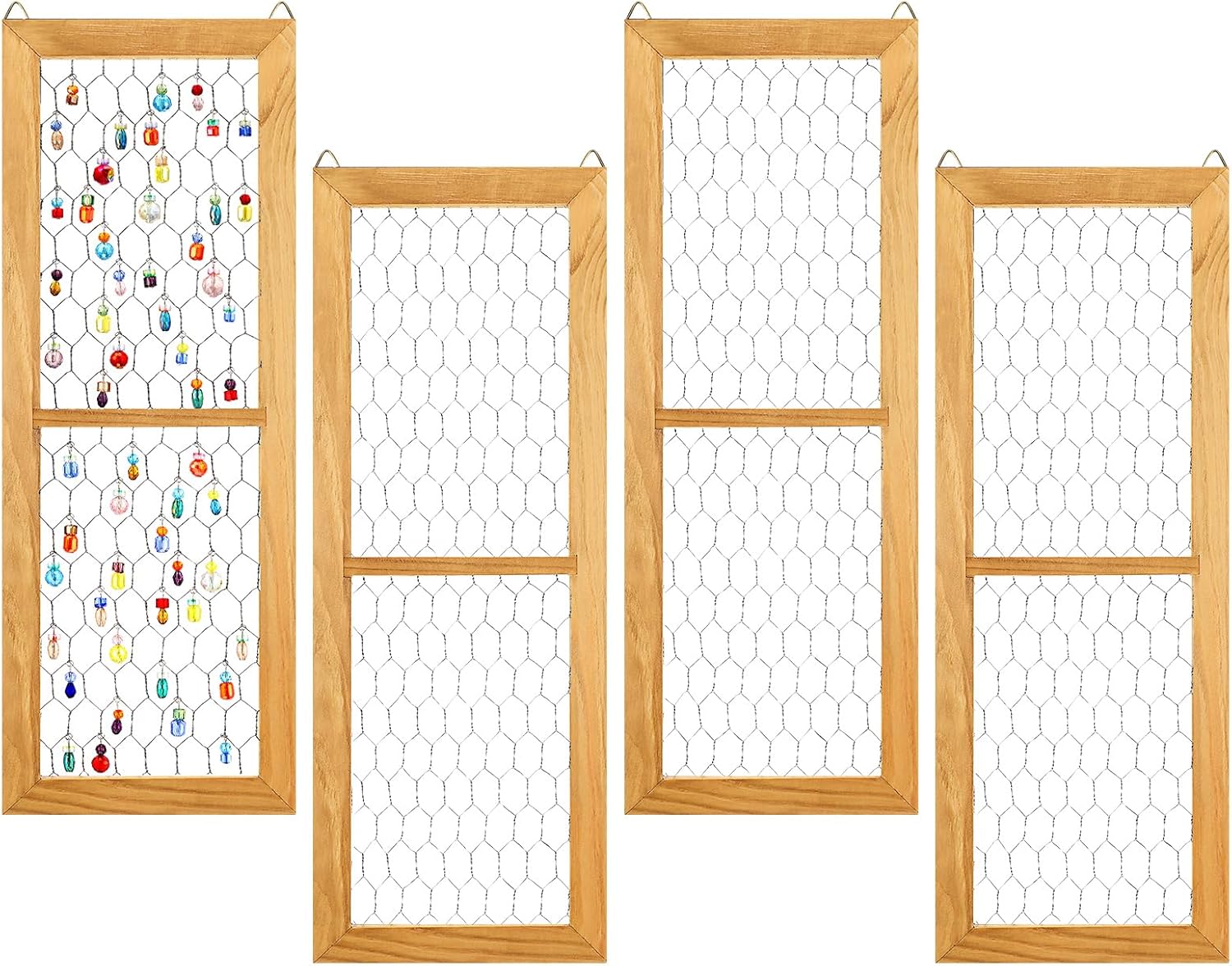 Chunful Pack Chicken Wire Wooden Frame Unfinished Wood Window Frame with Chicken Wire Mesh for Crafts Photos Jewelry Decoration(Natural Wood,Outer 16 x 6 in, Interior 15 x 5 in,Simple)
