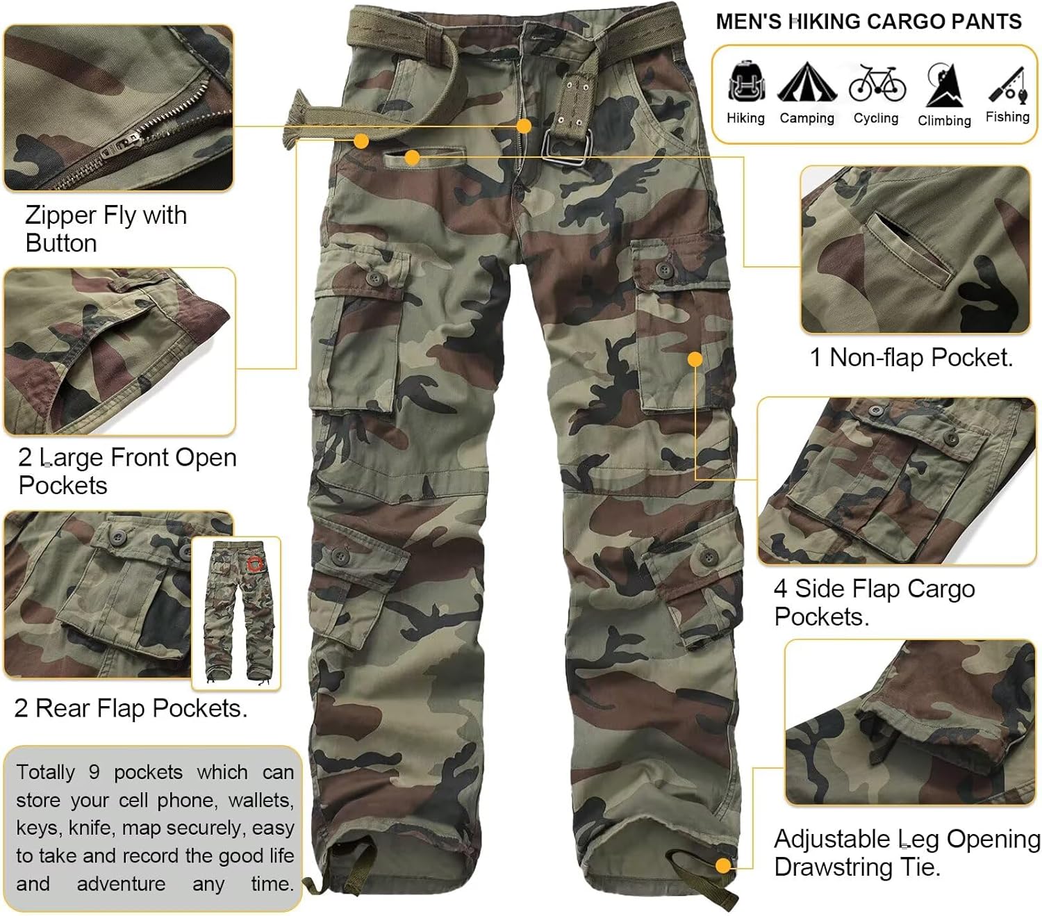 TRGPSG Men's Cargo Pants Camo Casual Pants Relaxed Fit Cotton Work Pants with Multi Pocket - Image 5