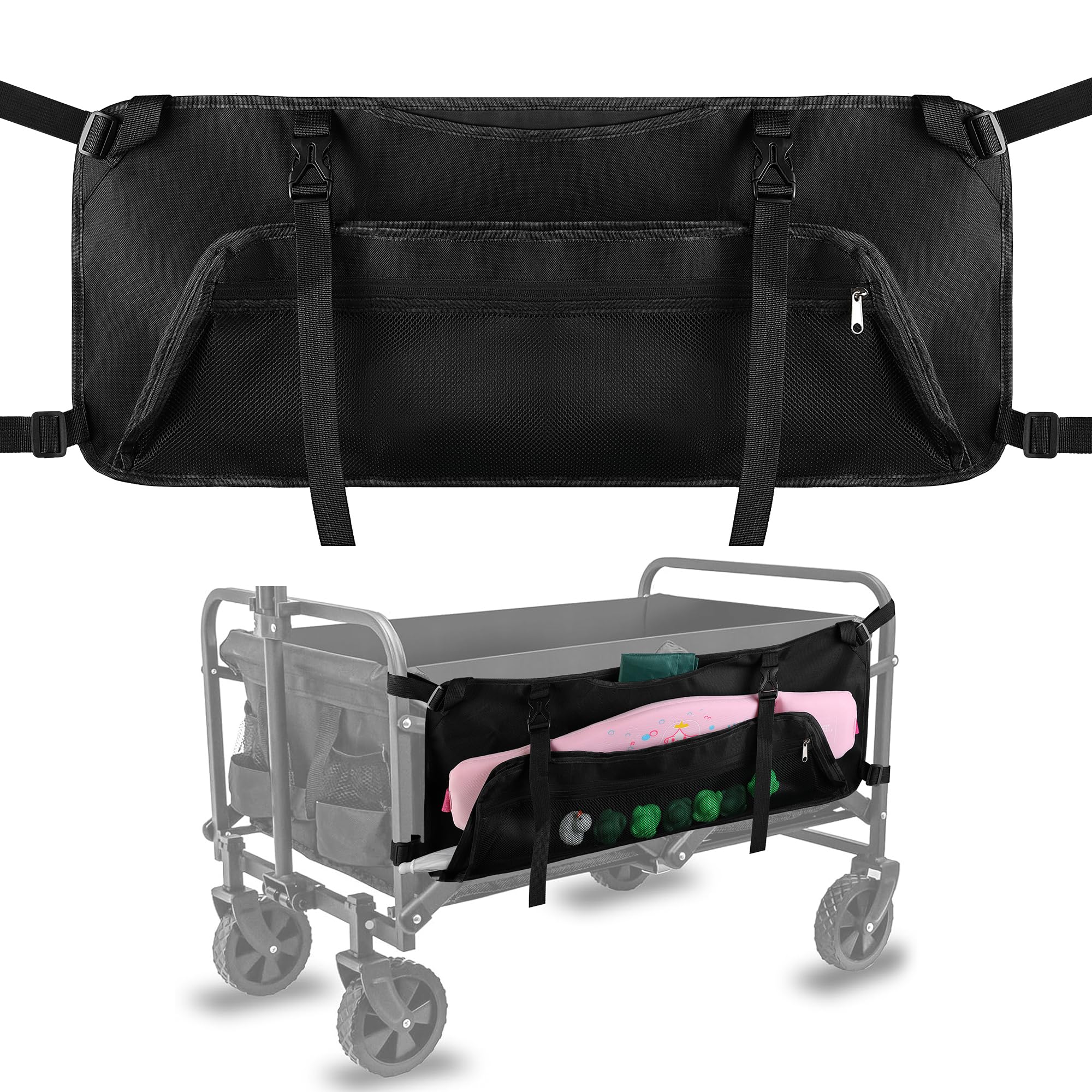 RunNico Collapsible Wagon Side Pocket for Umbrella,Large Capacity Folding Wagon Cart Storage Bag,Oxford Cloth Garden Cart Side Pockets for Camp,Picnic,Garden and Outdoor Activities