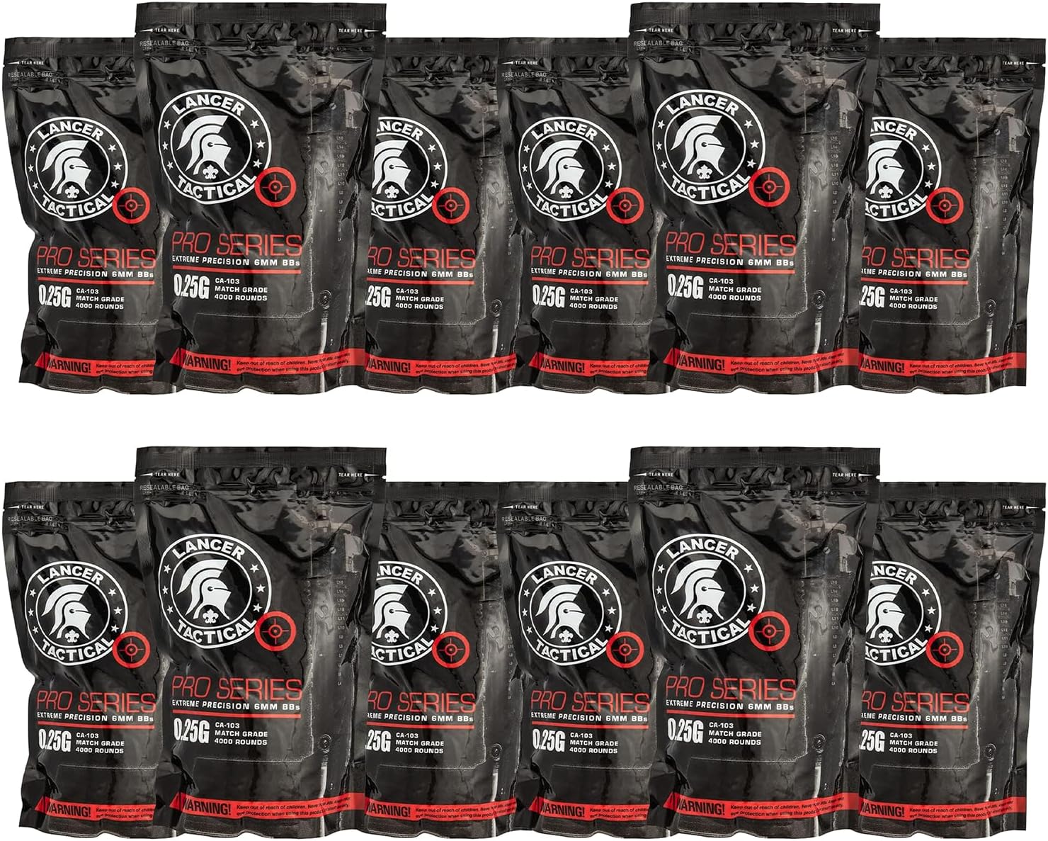 Lancer Tactical 0.25g White Seamless Polished Quality Airsoft BBS Bulk - Twelve Bags of 4,000 Rounds Each (Total 48,000 Rounds)
