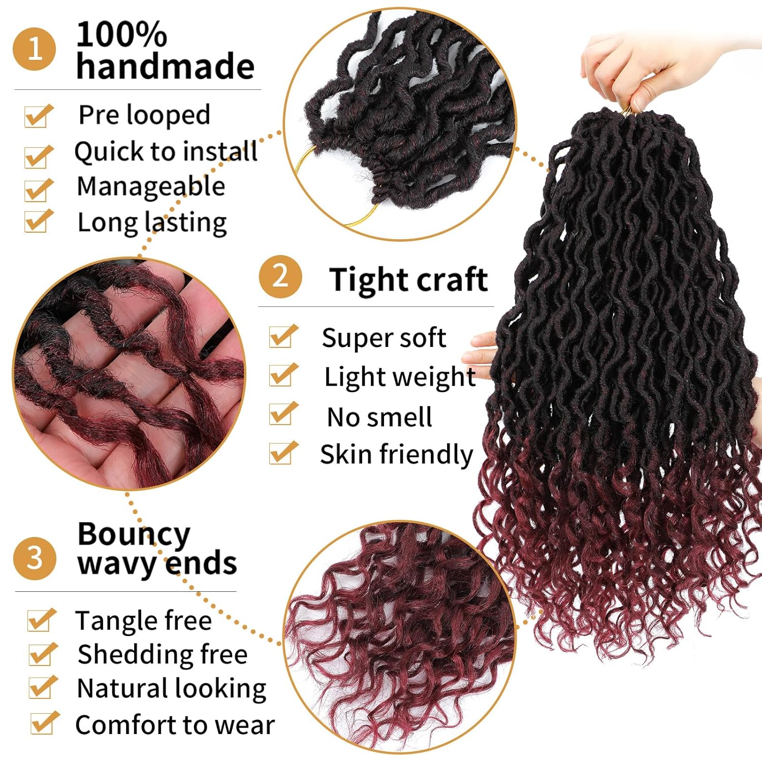 Faux Locs 18 Inch Crochet Hair Pre Looped Goddess Locs Crochet Hair for Black Women Soft Crochet Faux Locs with Curly Ends Ombre Goddess Braids Loc Hair Extensions(18 Inch,6 Packs,1B/530)