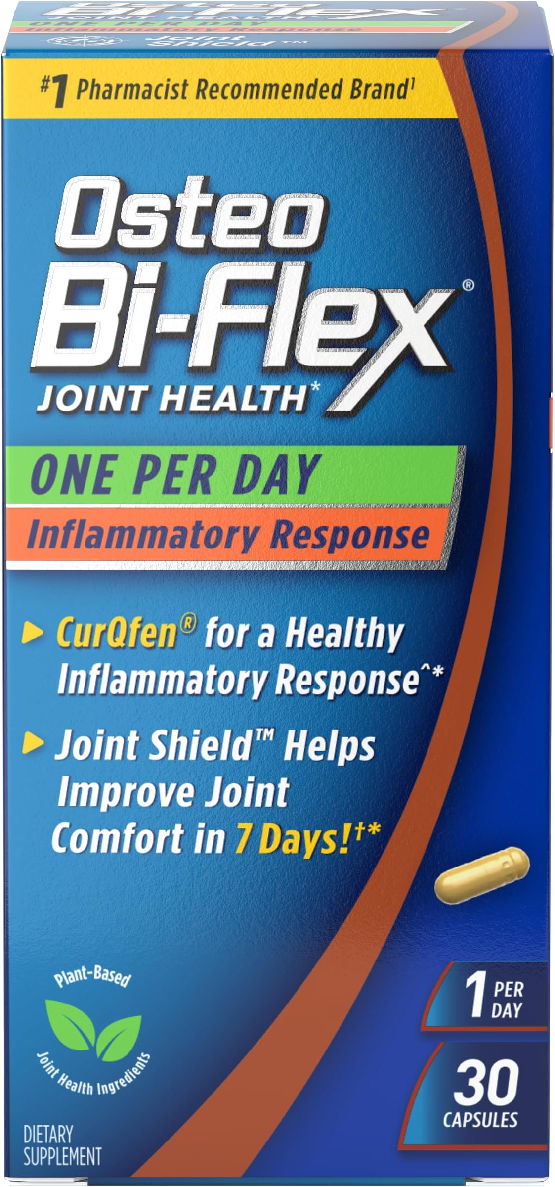 Osteo Bi-Flex One Per Day Inflammatory Response CurQfen Plant-Based Supplement, Improve Joint Function, Strength, Flexibility, Mobility 30 Capsules