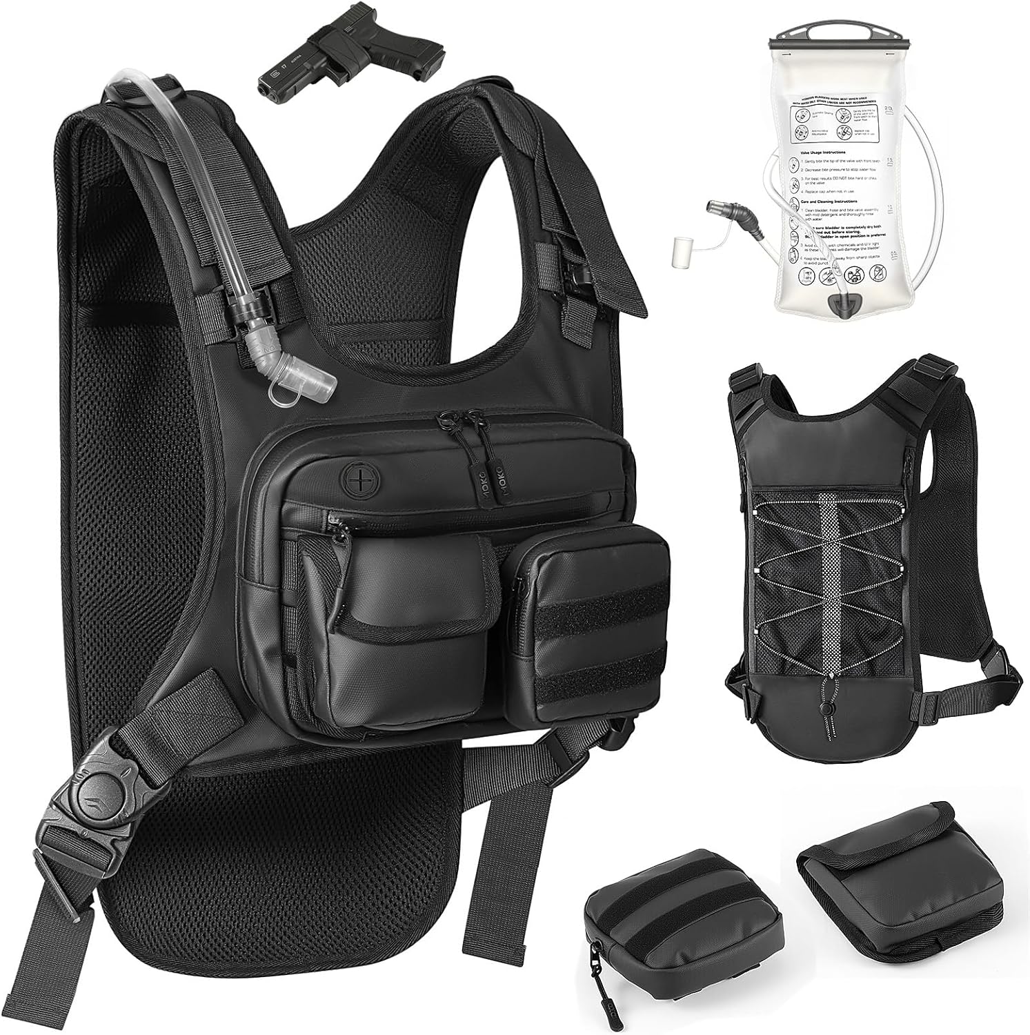 MoKo Hydration Pack with 2L Water Bladder, Hydration Backpack Water Backpack Lightweight Reflective Chest Pack with Gear Holder, Running Vest for Men Women Marathon, Hiking, Biking