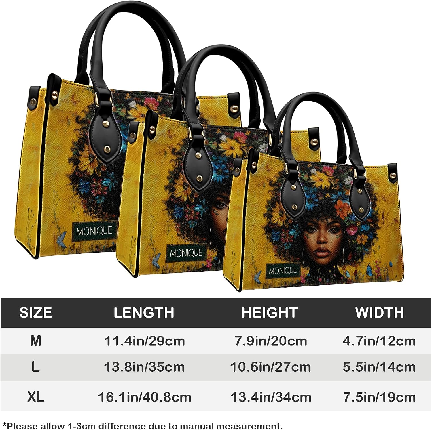 Black Girl Leather Handbag Custom Name Afrocentric Bag for Women with Leather Purse Gift for Mom Sister Daughter Melanin | PU Leather, Strap Adjustable