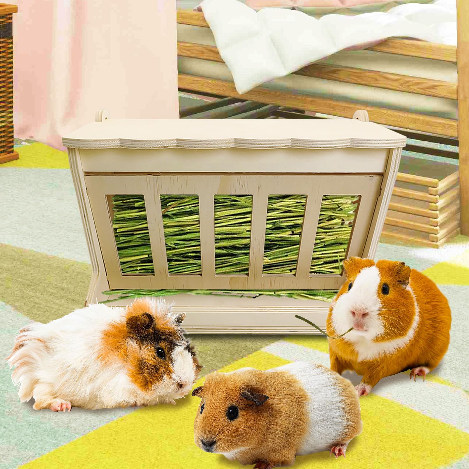 kathson Rabbit Hay Feeder Wooden Bunny Hay Rack Guinea Pig Hay Holder Chinchilla Hay Manger for Hamster Ferrets and Other Small Animals - image 6