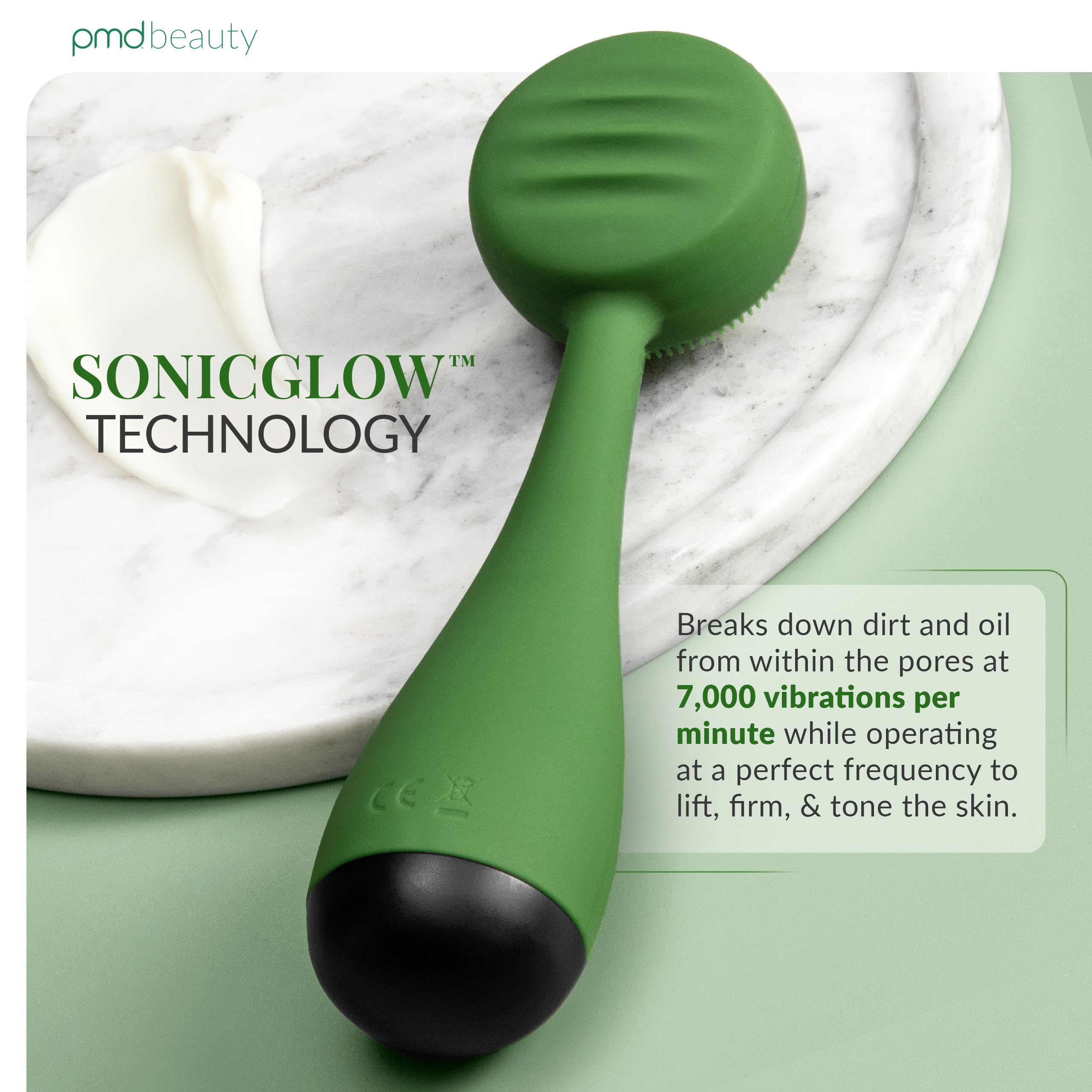 PMD Clean Facial Cleansing Brush – Waterproof Silicone Face Cleanser with Sonic Technology, Olive view 2