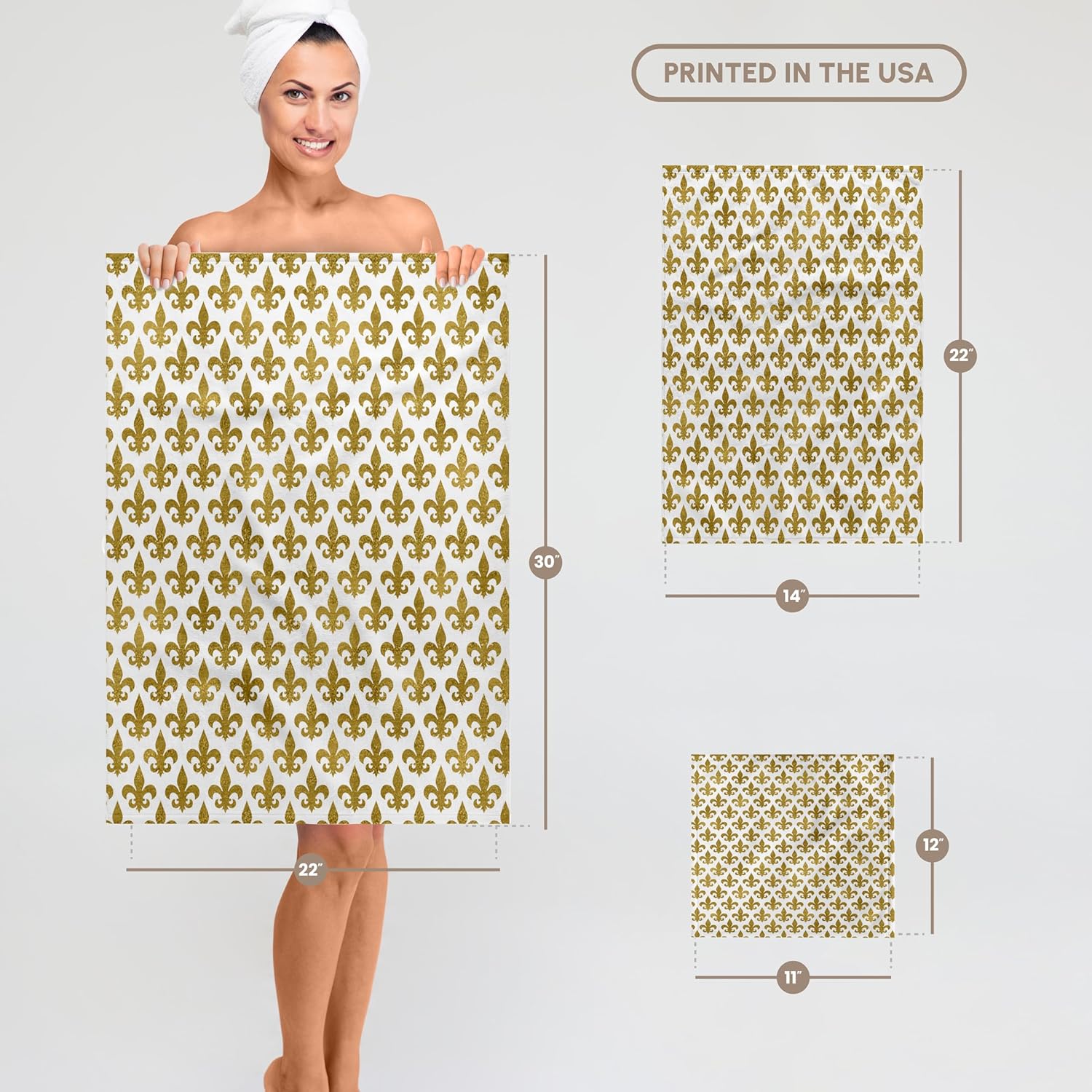 3dRose Glam Gold Fleur De Lis Pattern 22x30 Bath Hand Pool Towel