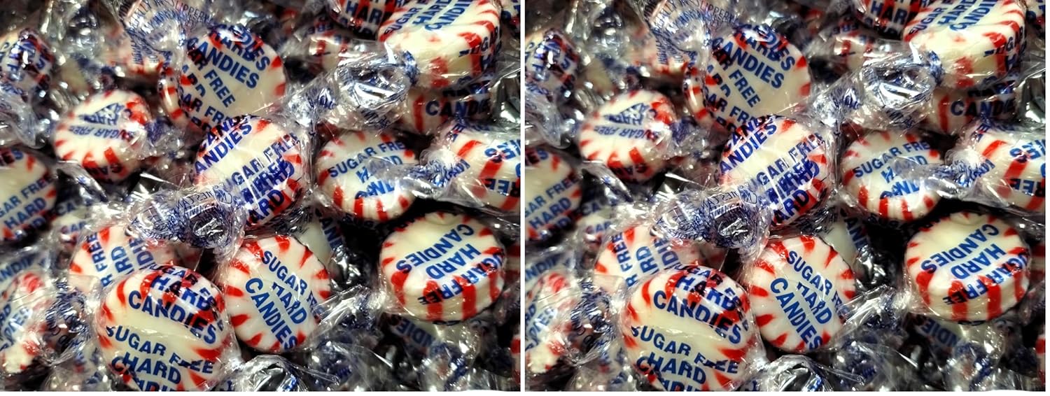 Sugar Free Peppermint Starlight Hard Candy Buttons - 1 lb of Fresh Delicious Individually Wrapped Candy (Pack of 2)