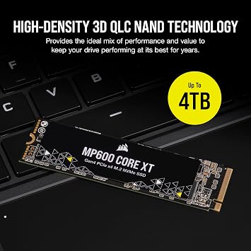 Corsair MP600 Core XT 1TB M.2 PCIe Gen4 NVMe SSD - up to 5900 MB/s - QLC NAND - M.2 2280 - PCIe 4.0 for Laptops and Desktops - Black
