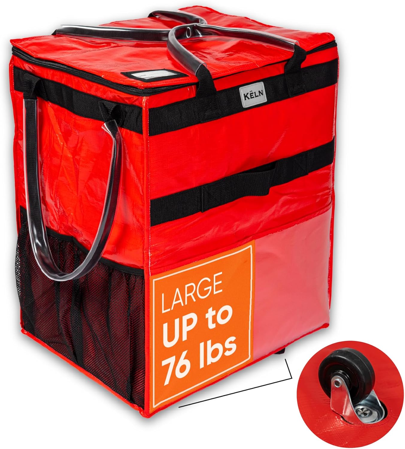 KELN Rolling Tote Bag with Wheels – Heavy Duty Foldable Shopping Bag with Handle – Reusable Grocery Bag on Wheels