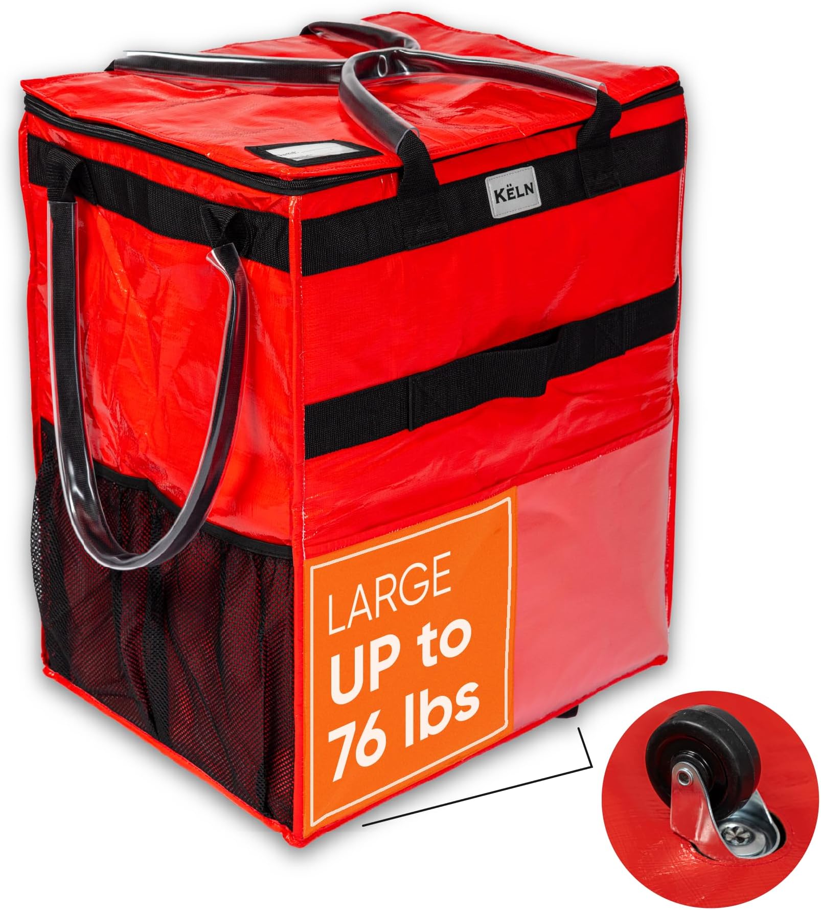 Red Rolling Tote Bag on Wheels – Durable Foldable Grocery Cart with Waterproof Zipper Closure – Collapsible Travel Shopping Bag with Handle – Holds Up to 76 lbs – Spacious Organizer