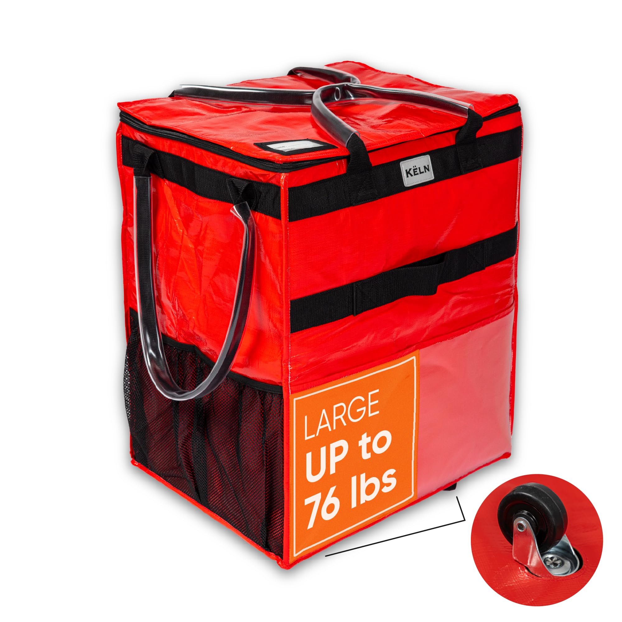 KELN Red Rolling Tote Bag on Wheels – Durable Foldable Grocery Cart with Waterproof Zipper Closure – Collapsible Travel Shopping Bag with Handle – Holds Up to 76 lbs – Spacious Organizer