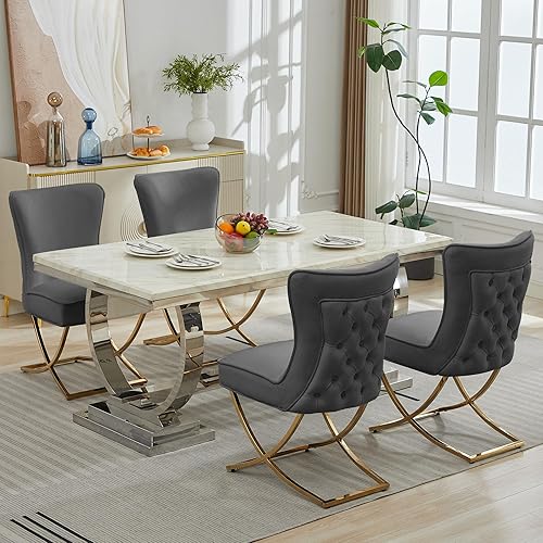 Miniatura 41 de LOULENS Elegance - Juego de 6 sillas de comedor de terciopelo, lujosas sillas de comedor tapizadas copetudas, sillas decorativas de terciopelo real