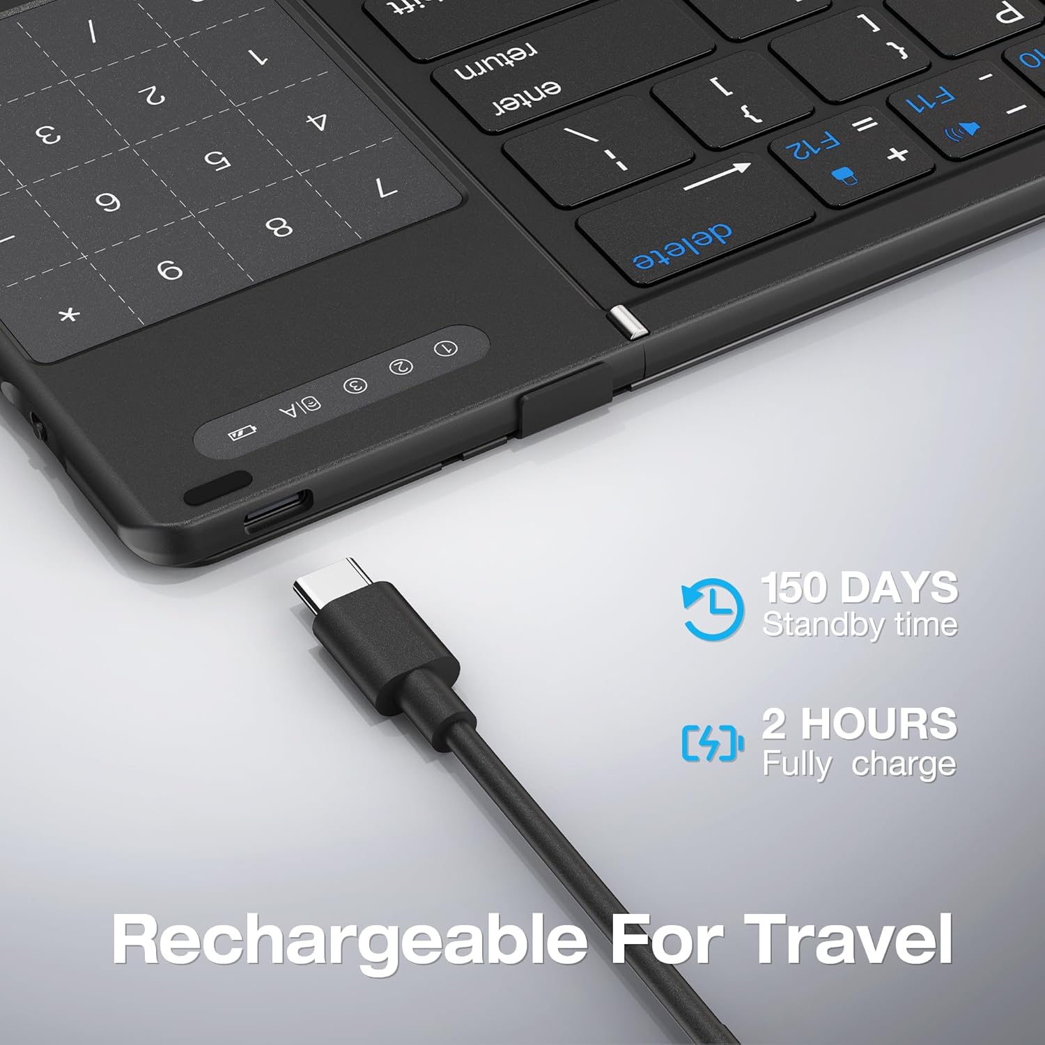 MOSHOU Bluetooth & 2.4G Wireless Foldable Keyboard with Trackpad & Numpad,USB Receiver,Quiet Typing,Portable Travel Keyboard for iPad,Tablet,Phone,Android,iOS,Windows,macOS,Triple Device Pairing