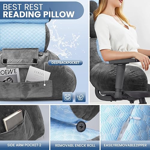 Miniatura 6 de Almohada de espalda grande ajustable para sentarse en la cama, almohada ergonómica para espalda, cuello y soporte lumbar, almohada de lectura,