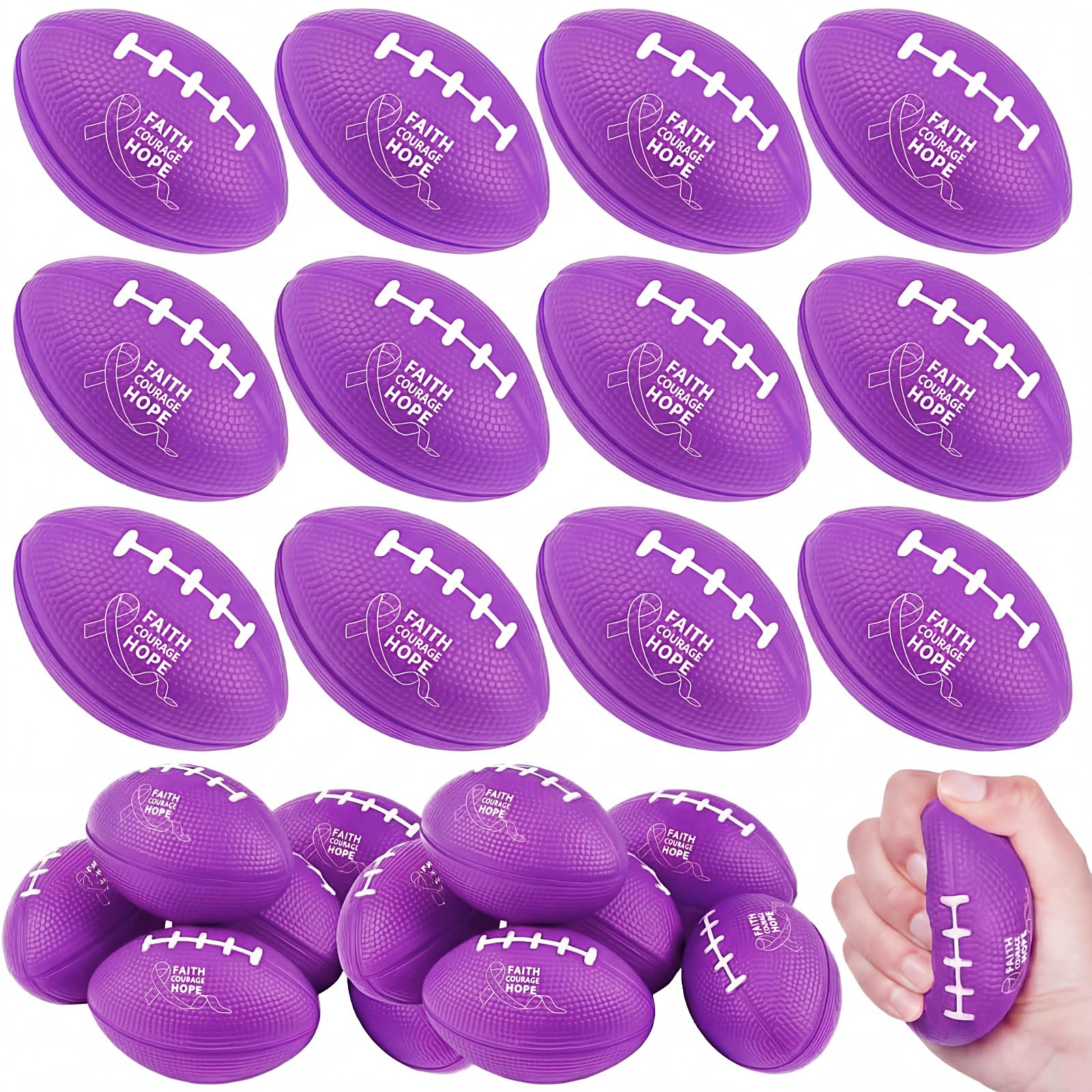 Photo 1 of Wettarn Purple Ribbon Awareness Foam Footballs (20 Pcs, 3.54 Inch)