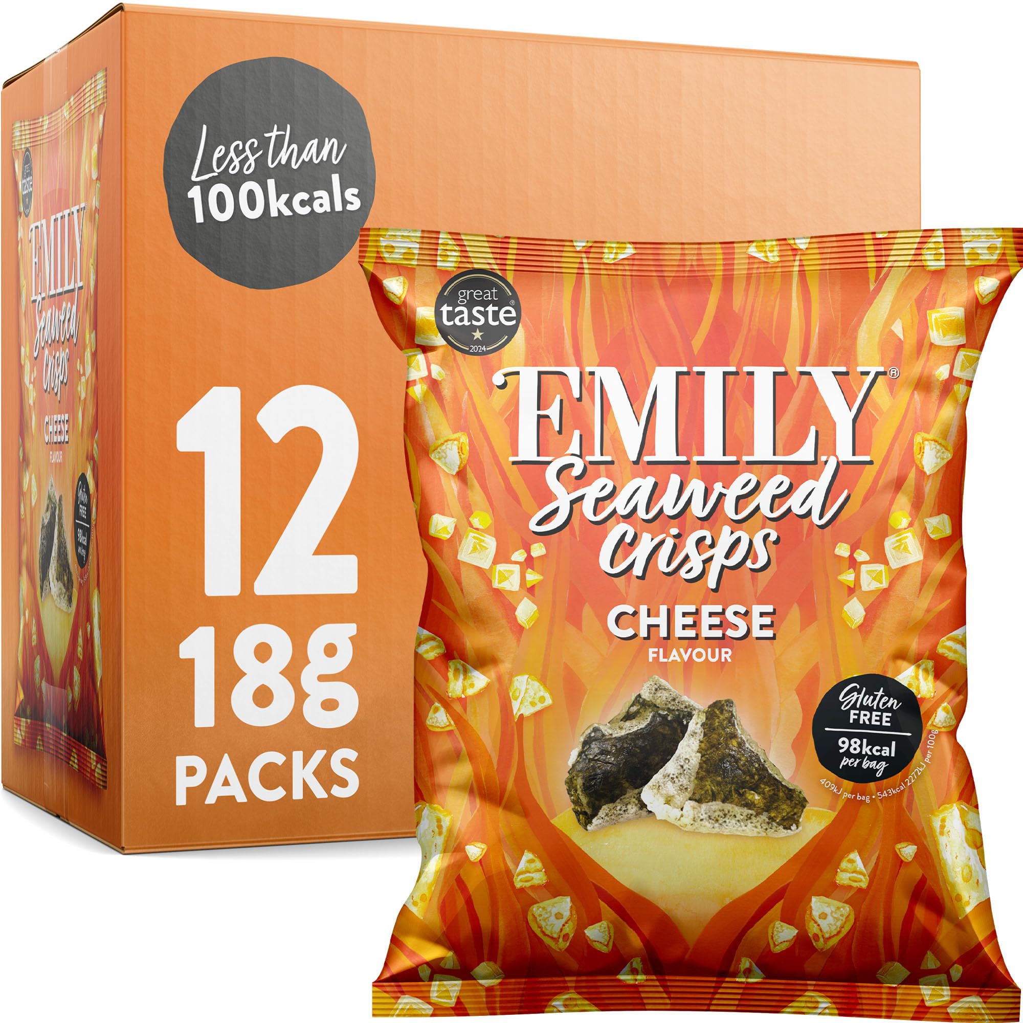 Seaweed Crisps - Cheese Flavour (ve) 12 x 18g, Seaweed Snack, Nori Snack, Vegan, Gluten-Free, Healthy Snack, Source of Iodine
