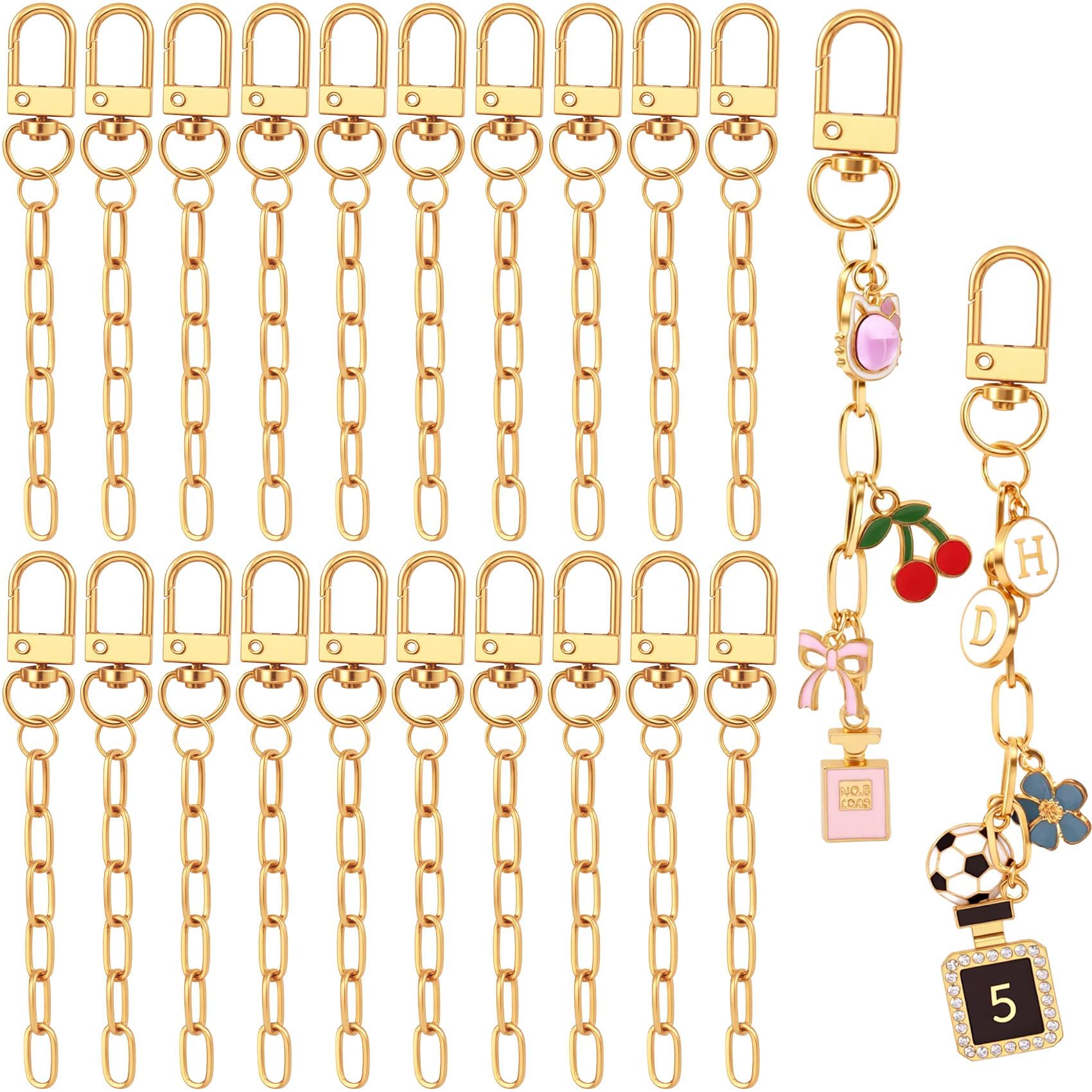 10Pcs Gold DIY Extender Chain Bag Charm, Key Ring Swivel Snap Hook Kits – Jewelry Making Supplies for Handbags Purses Keychains DIY Crafts-image-29