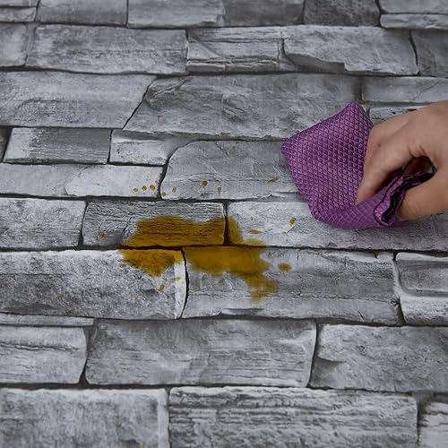 Miniatura 7 de practicalWs Papel tapiz de ladrillo para despegar y pegar, 17.71 x 787.4 pulgadas, papel tapiz gris de piedra sintética, papel de contacto