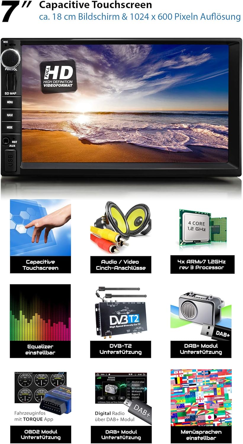 Capacitive Touchscreen and various features like DAB, OBD2, EQ