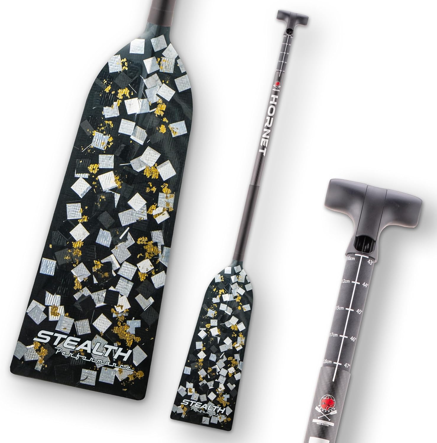 Hornet Watersports Dragon Boat Paddle - Stealth Gold - Adjustable Carbon Fiber Dragon Boat Paddle - IDBF Approved