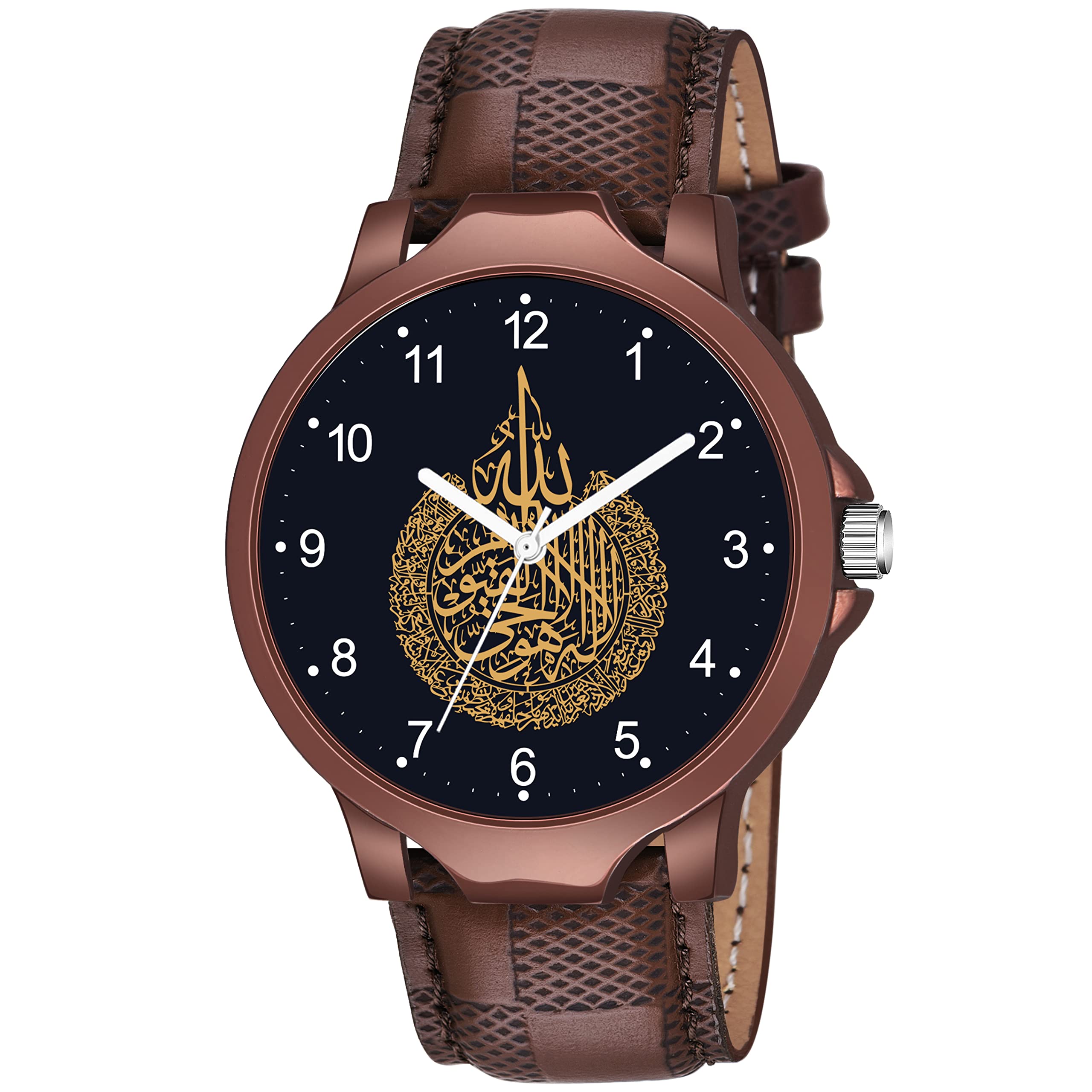 Gadgets World Analogue Islamic Ayat-Ul-Kursi Design Round Numeric Dial Latest Fashion Attractive Black Leather Strap Stylish Wrist Watch for Men and Boys, Pack of 1 - NUM1016BRL (B0BXLSGWXD) Amazon Price History, Amazon Price Tracker