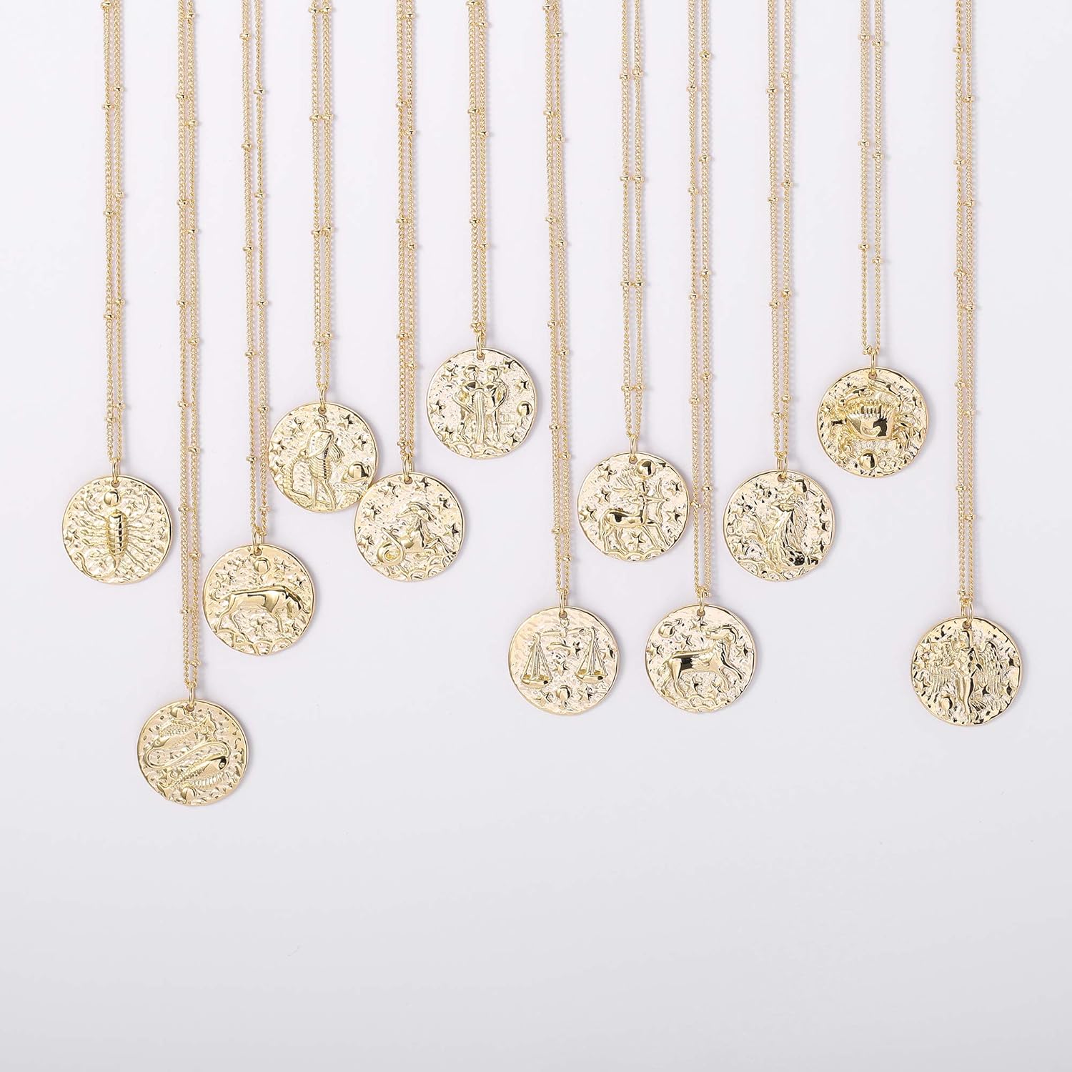 Zodiac Coin Embossed Choker Necklace Disc 12 Constellation Astrology Horoscope 14K Gold Plated Round Pendant Personalized Necklace Gift for Women Men - Image 7