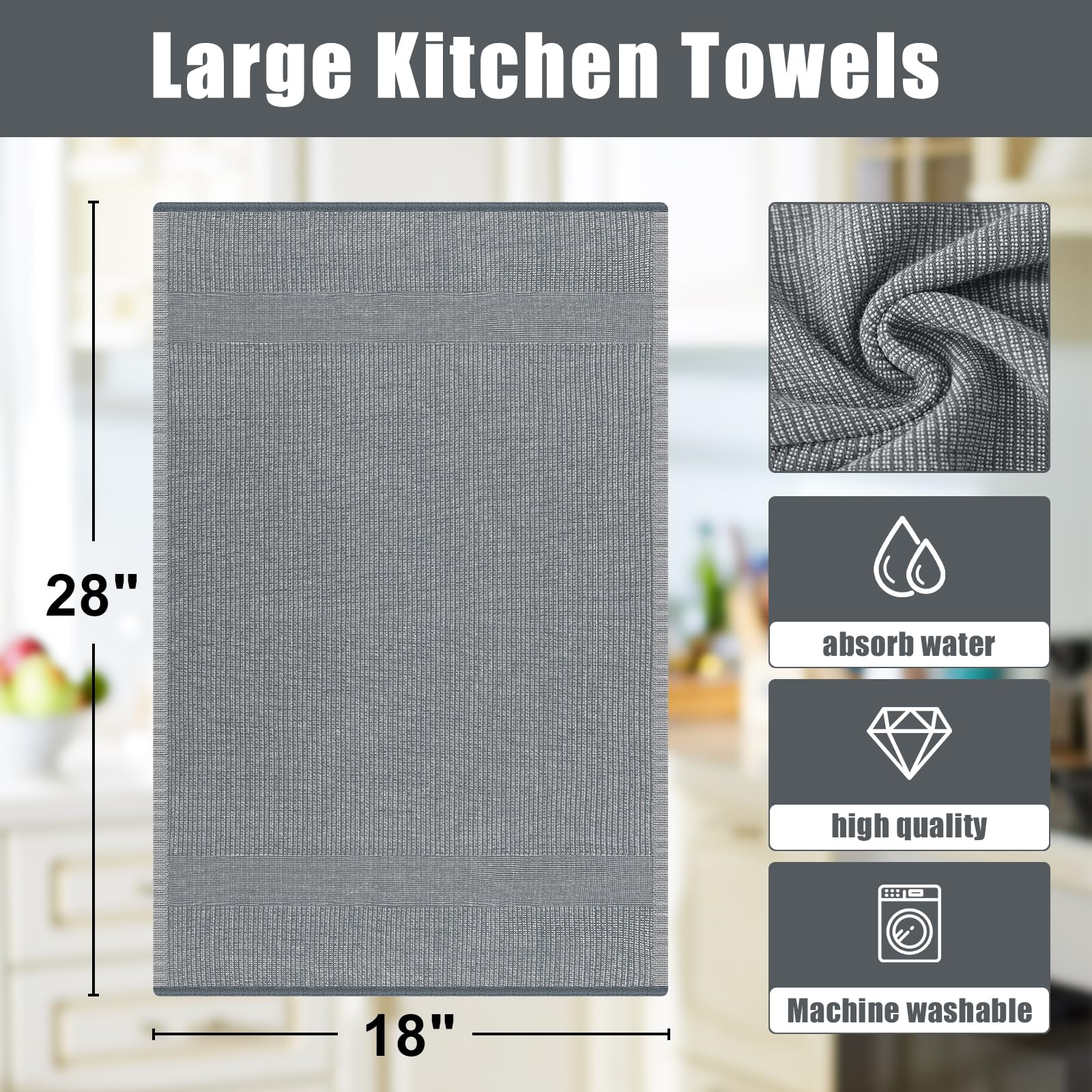 Homaxy Asciugamani da cucina di alta qualità (45,7 x 71,1 cm, confezione da 12), asciugamani da cucina grandi in cotone, asciugamani piatti e in spugna, set di strofinacci altamente assorbenti da 380
