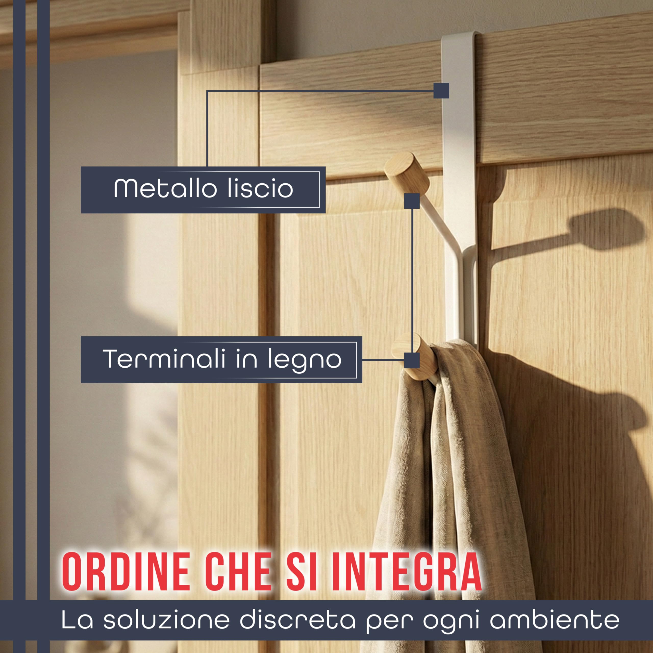 Generico Appendino Porta Abiti da Porta Senza Forare – Set 2 Ganci Appendiabiti con Terminali in Legno