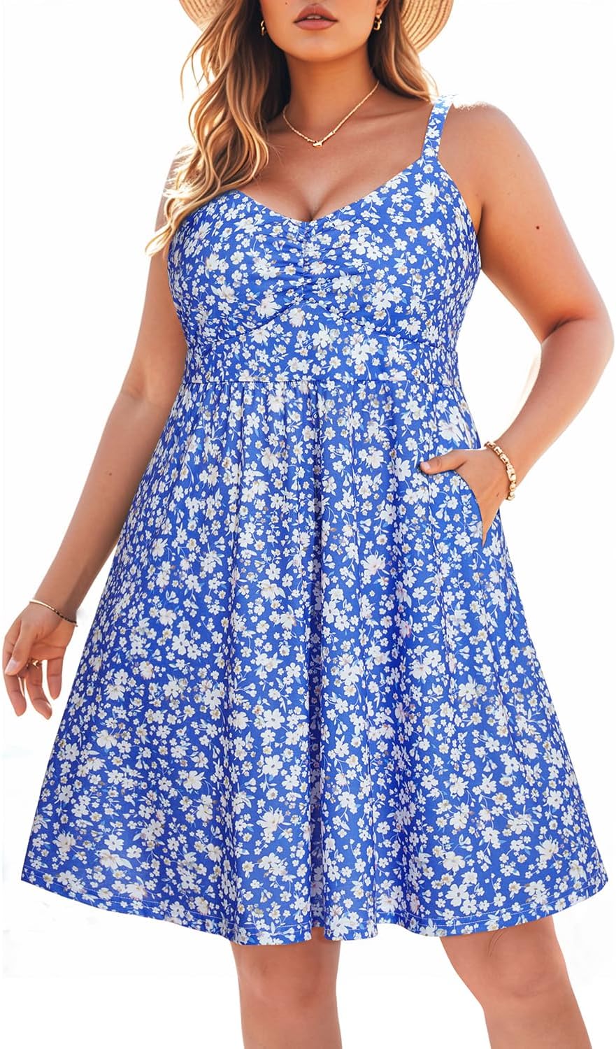 Pinup Fashion Women Plus Size Sundresses Casual Summer Short Spaghetti Strap Sleeveless A Line Beach Dresses with Pockets - Image 3