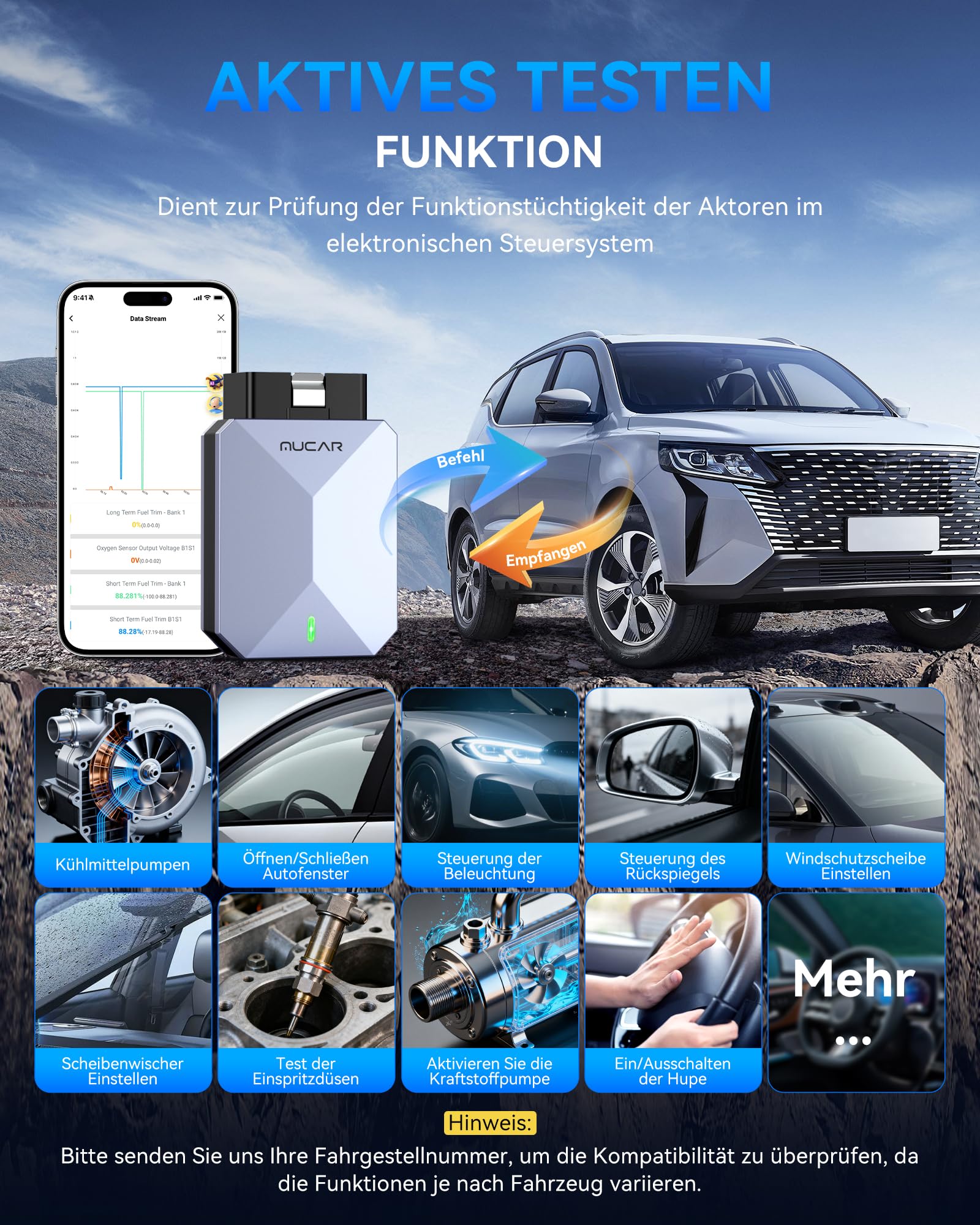 MUCAR BT200 MAX AI-Hilfsfunktion OBD2 Bluetooth Adapter, OBD2 Diagnosegerät Unterstützung ELM327, Auto Auslesegerät Mit Volle System+15 Reset, Für iOS&Android/Aktives Testen/CANFD-Kostenlose Updates