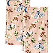 Miss Adola Flour Sack Kitchen Towels - Set of 2 Cotton Dish Towels with Hanging Loop Decorative 18x26 Inch Absorbent Cute Design for Housewarming Gifts, Mushroom