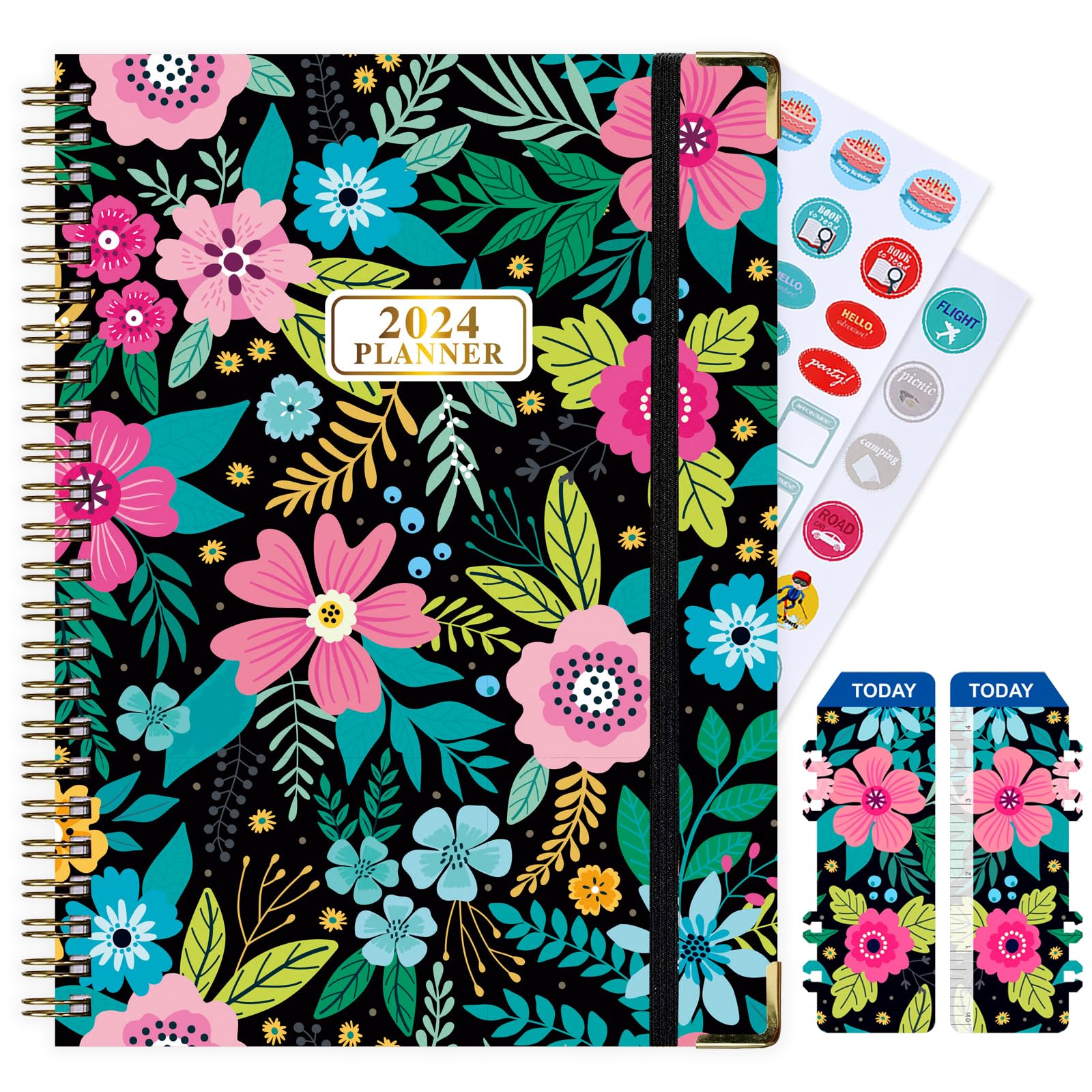 2024 Diary A5 Week to View, Academic Daily Planner Jan. 2024 - Dec. 2024, Weekly Planner with Tabs and Twin-Wire Binding, Monthly Agenda with Hardcover Thick Paper Style K