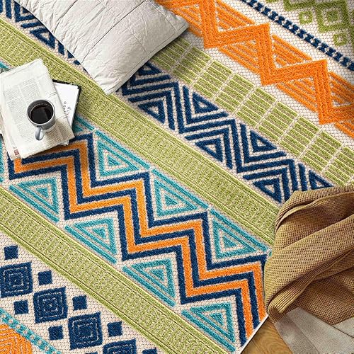 Miniatura 6 de Rugshop Marbella - Alfombra de pasillo contemporánea, bohemia, que no se desprende, para patio, terraza o patio trasero, interiorexterior, 2 pies x 7